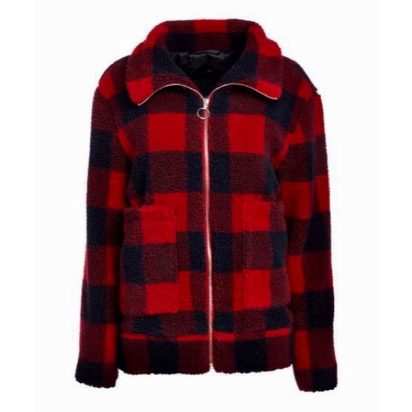 Steve Madden Jackets & Blazers - Steve Madden Red Buffalo Check Teddy Jacket NWT